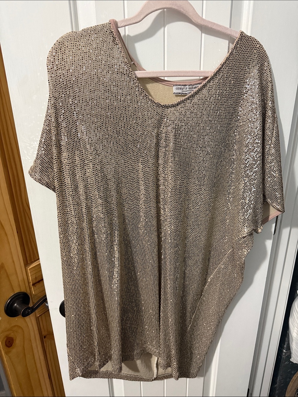 Short Sleeve Sequin dress in Taupe